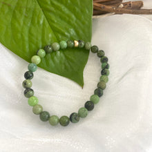 Load image into Gallery viewer, Chrysoprase Stretch Bracelet – 6mm beads with 14K Gold Filled accents, showcasing vibrant green tones.
