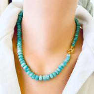 Amazonite candy necklace with graduated green beads and gold clasp, handmade in Canada