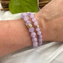 Load image into Gallery viewer, Lavender Amethyst Bracelet stacked pair worn on model’s wrist – lifestyle shot
