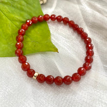 Load image into Gallery viewer, Red agate bracelet – 6mm beads in 14K gold filled showcasing vibrant red-orange tones and elegant craftsmanship.
