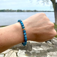 Load image into Gallery viewer, Blue Apatite Bracelet worn on wrist – single bracelet close-up
