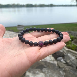 Bracelet extensible en onyx noir mat pour homme, zircone cubique rouge rubis, 19 cm