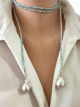 Charger l&#39;image dans la galerie, Single Strand of Blue Larimar &amp; Baroque Pearl Long Lariat Necklace
