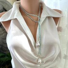 Charger l&#39;image dans la galerie, Single Strand of Blue Larimar &amp; Baroque Pearl Long Lariat Necklace
