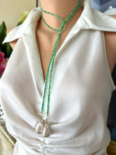 Charger l&#39;image dans la galerie, Full-length Apple Green Chrysoprase Lariat Necklace on mannequin — long handcrafted gemstone and pearl necklace by Loulia Pearl Jewelry
