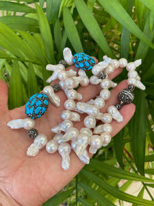 Baroque Pearl Jellyfish Necklace, Rhinestone & Turquoise