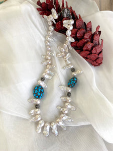 Baroque Pearl Jellyfish Necklace, Rhinestone & Turquoise