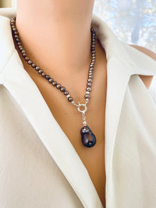 Bronze Pearls Necklace & White or Brown Removable Baroque Pearl Pendant