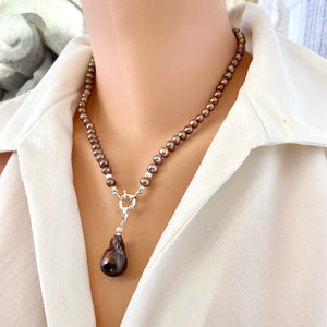 Bronze Pearls Necklace & White or Brown Removable Baroque Pearl Pendant