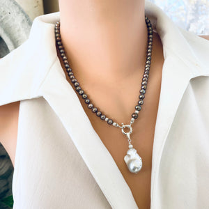 Bronze Pearls Necklace & White or Brown Removable Baroque Pearl Pendant