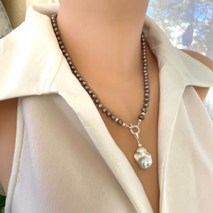 Bronze Pearls Necklace & White or Brown Removable Baroque Pearl Pendant