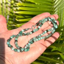 Charger l&#39;image dans la galerie, Emerald Pyrite Candy Necklace | 22&quot; Handcrafted Design showcasing emerald cube-cut gemstones and pyrite.
