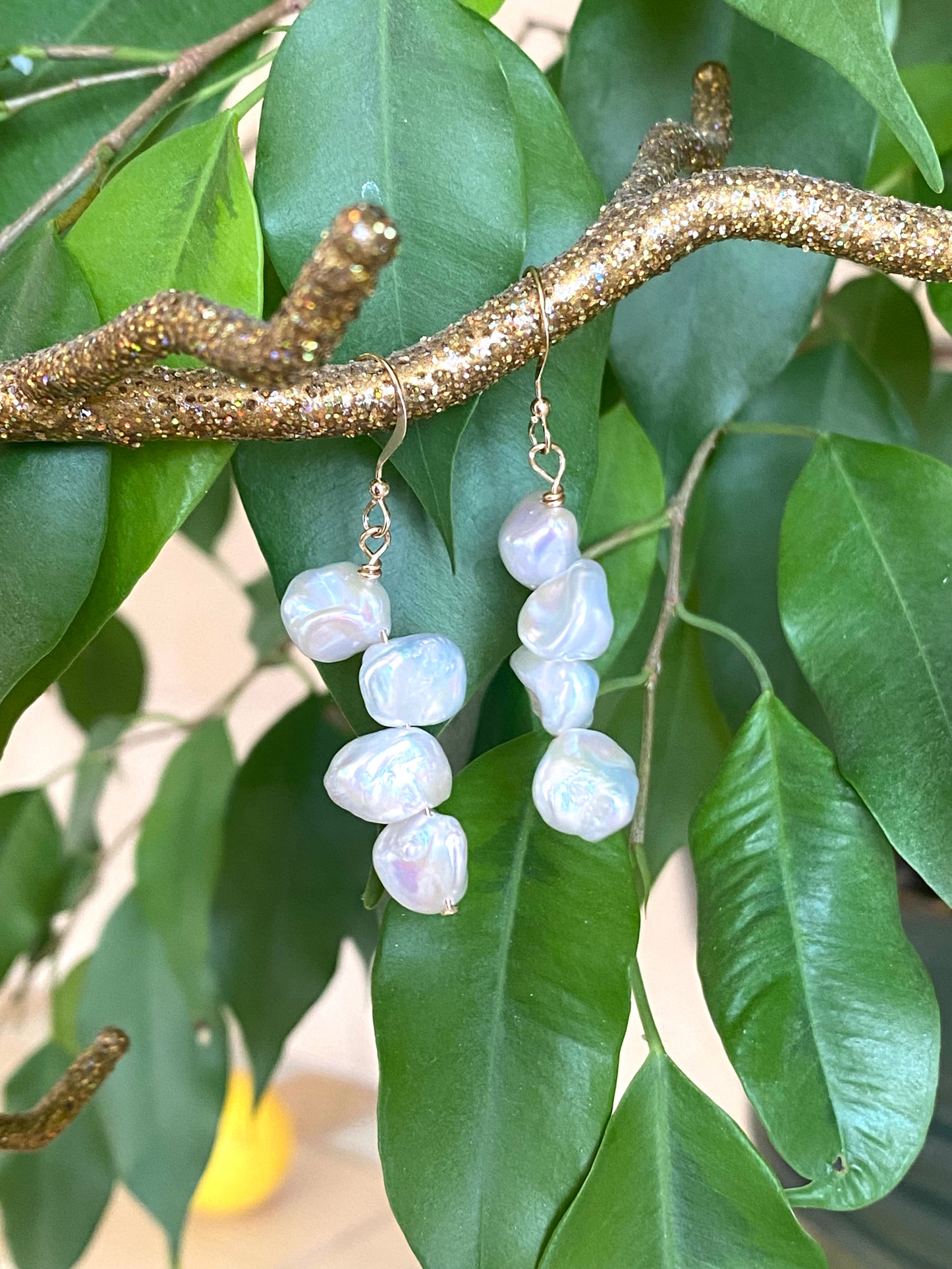 Keshi Pearls & 14k GF Drop Earrings