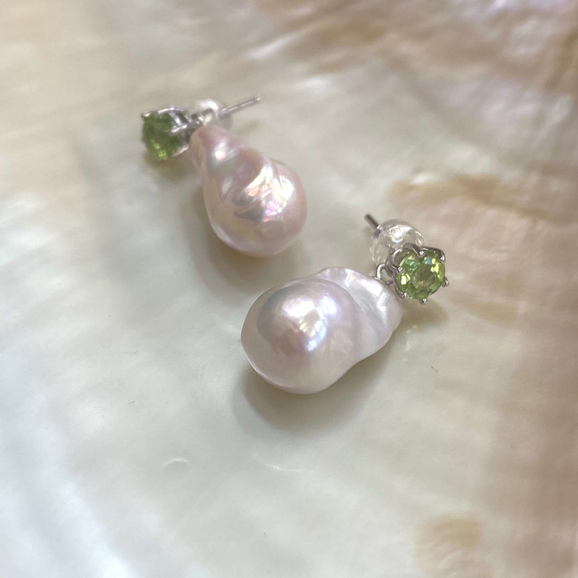 Baroque pearl drop earrings – peridot, amethyst, blue topaz featuring peridot gemstone studs and baroque pearls