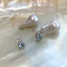 Charger l&#39;image dans la galerie, Boucles d&#39;oreilles pendantes en péridot, améthyste ou topaze bleue et perles baroques blanches amovibles – Argent rhodié
