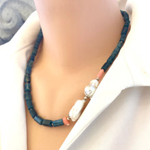Charger l&#39;image dans la galerie, Blue Apatite, Pink Coral &amp; Baroque Pearl Necklace
