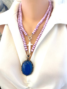 White Baroque Pearl Cross Pendant, Gold or Silver