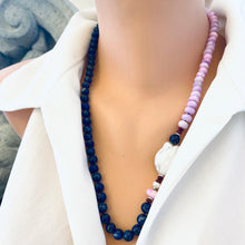 Charger l&#39;image dans la galerie, Lapis Lazuli, Lavender Opal, Ruby &amp; Baroque Pearl Necklace

