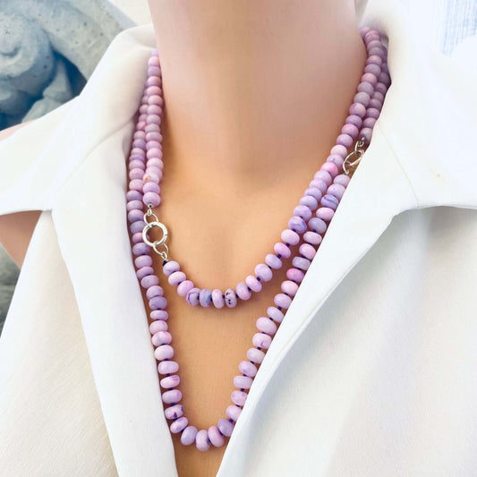 → Lavender opal necklace with pendant worn doubled on mannequin, handcrafted gemstone jewelry by Loulia Pearl Jewelry.