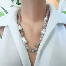 Load image into Gallery viewer, Morganite Aquamarine Pearl Necklace | Handcrafted Statement Design featuring pearls and gemstones.
