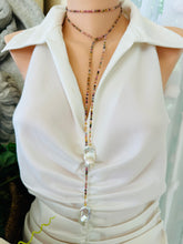 Load image into Gallery viewer, Multi Tourmaline Baroque Pearl Lariat Necklace on mannequin — handcrafted gemstone and pearl jewelry by Loulia Pearl Jewelry
