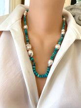 Load image into Gallery viewer, Arizona turquoise pearl necklace showcasing handcrafted baroque design with turquoise rondelle beads and pearls.
