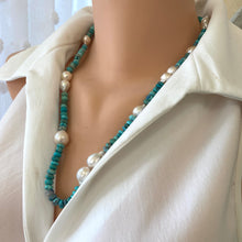 Load image into Gallery viewer, Arizona turquoise pearl necklace featuring turquoise rondelle beads and pearl accents on silk.
