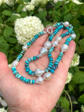 Load image into Gallery viewer, Arizona turquoise pearl necklace showcasing handcrafted baroque design with turquoise and pearl beads.
