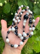 Charger l&#39;image dans la galerie, Labradorite Onyx Pearl Long Necklace featuring black onyx and white pearls, handcrafted 39&quot; jewelry from Canada.
