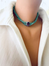 Charger l&#39;image dans la galerie, Amethyst Amazonite Choker Necklace – 8-Strand Twisted Gemstone Collar with a vibrant design.
