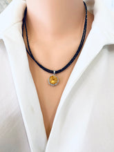 Charger l&#39;image dans la galerie, Front view of black spinel and citrine pendant necklace, 19 inch length display
