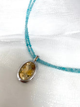 Charger l&#39;image dans la galerie, Blue Amazonite Citrine Pendant Necklace showcasing a yellow citrine gemstone pendant and double-strand design.
