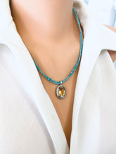 Charger l&#39;image dans la galerie, Blue Amazonite Citrine Pendant Necklace | Double Strand Design by Loulia Pearl Jewelry showcasing yellow citrine and blue amazonite.
