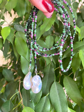 Charger l&#39;image dans la galerie, Ruby Zoisite Baroque Pearl Necklace | 54&quot; Lariat Design featuring shimmering baroque pearls and vibrant ruby zoisite beads.
