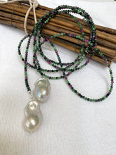 Charger l&#39;image dans la galerie, Ruby Zoisite Baroque Pearl Necklace | 54&quot; Lariat Design
