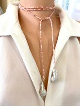 Charger l&#39;image dans la galerie, Pink Opal Baroque Pearl Necklace | 52&quot; Lariat Design featuring faceted pink opal beads and large baroque pearls.
