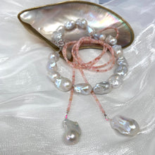 Charger l&#39;image dans la galerie, Pink Opal Baroque Pearl Necklace | 52&quot; Lariat Design featuring faceted pink opal beads and unique baroque pearls.
