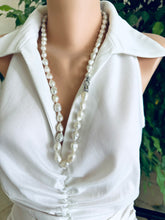 Load image into Gallery viewer, White Edison Baroque Pearl Y Necklace, 9–12mm Hand Knotted, 29", Rhodium Silver Clasp
