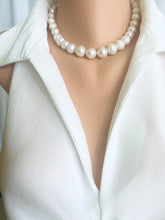 Load image into Gallery viewer, White Round Edison Pearl Necklace, 11–15mm, CZ Pavé Gunmetal Magnetic Clasp, 16"
