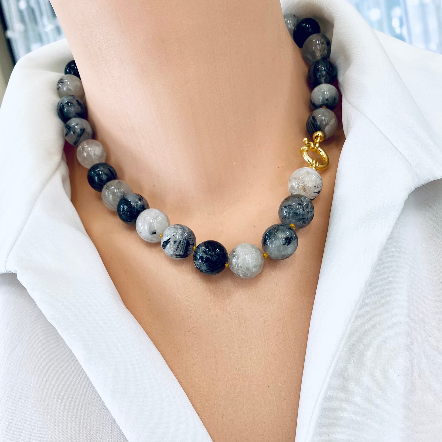 Chunky Black Tourmaline Rutilated Quartz Candy Necklace