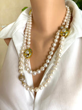 Load image into Gallery viewer, White Pearl Necklace, 9–11mm, Gold Plated Focal Accent, Magnetic Clasp, 16"–18"
