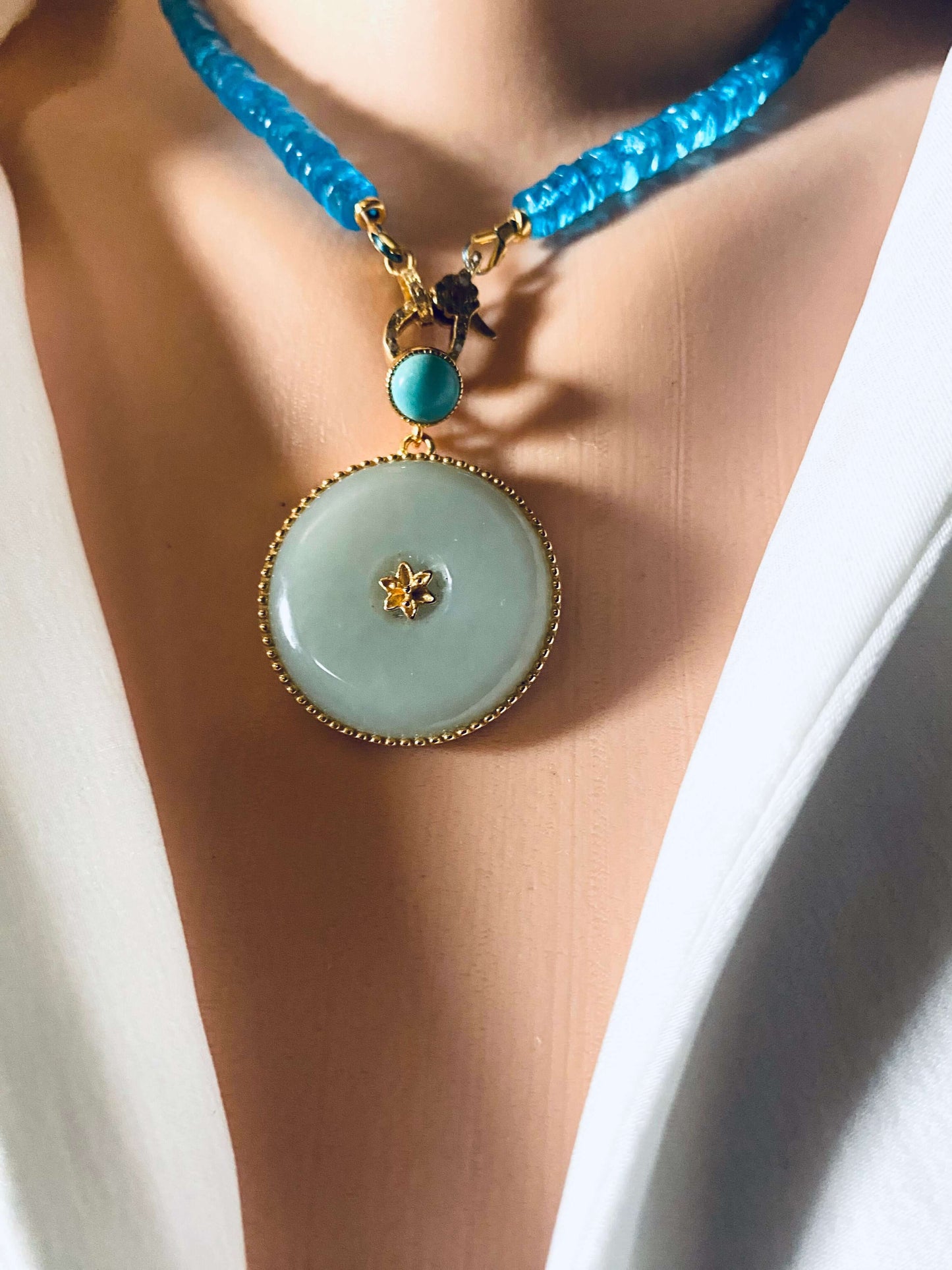 Blue Topaz Beaded Necklace with Gold Vermeil Pavé Clasp