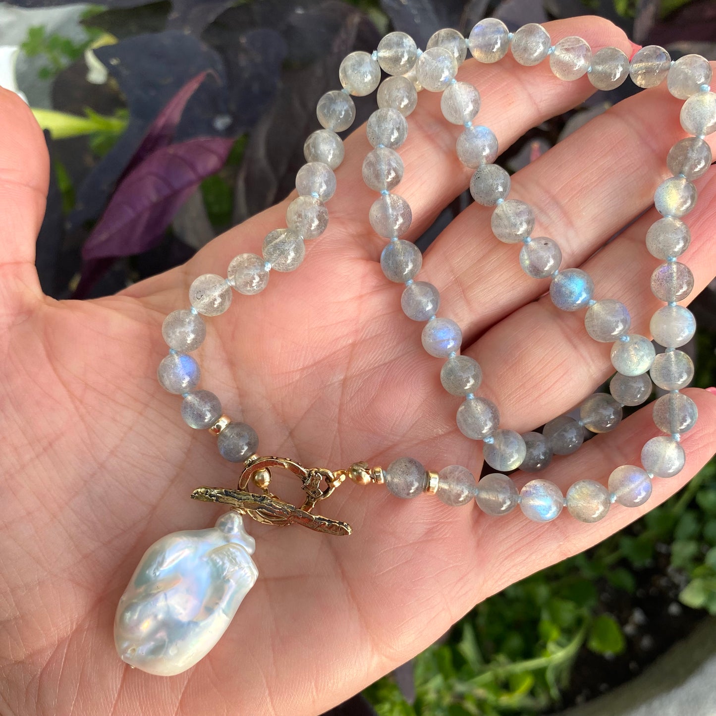 Labradorite & Baroque Pearl Pendant Necklace