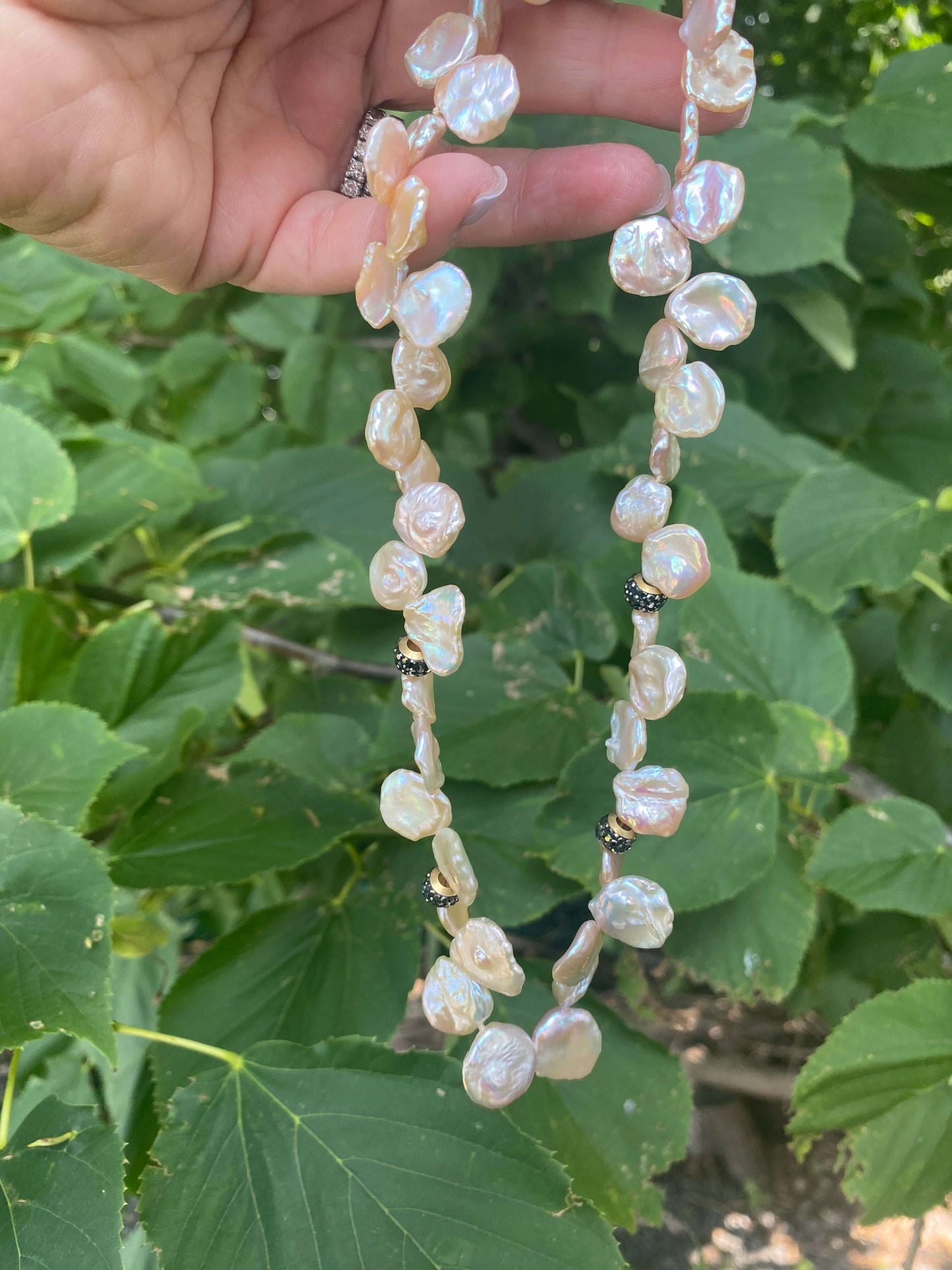 Pink lavender petal pearls choker necklace featuring freshwater petal pearls in soft hues, showcasing natural luster.