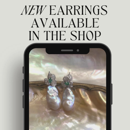 Genuine Emerald or Sapphire Studs with Removable Pearl Drops | Rhodium Plated Silver | Trillium Flower Earrings | Bridal or Wedding Jewelry