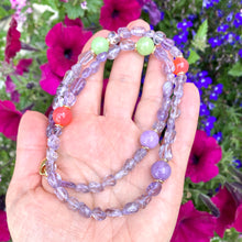 Charger l&#39;image dans la galerie, Amethyst Necklace with Orange Quartz, Lilac &amp; Green Jade 
