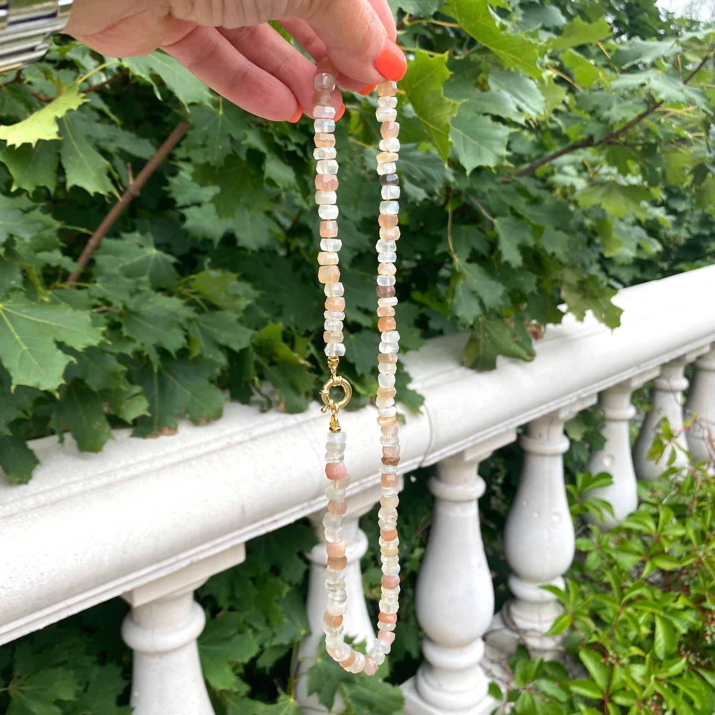 Moonstone candy necklace handmade in Canada with mixed moonstone bead strand