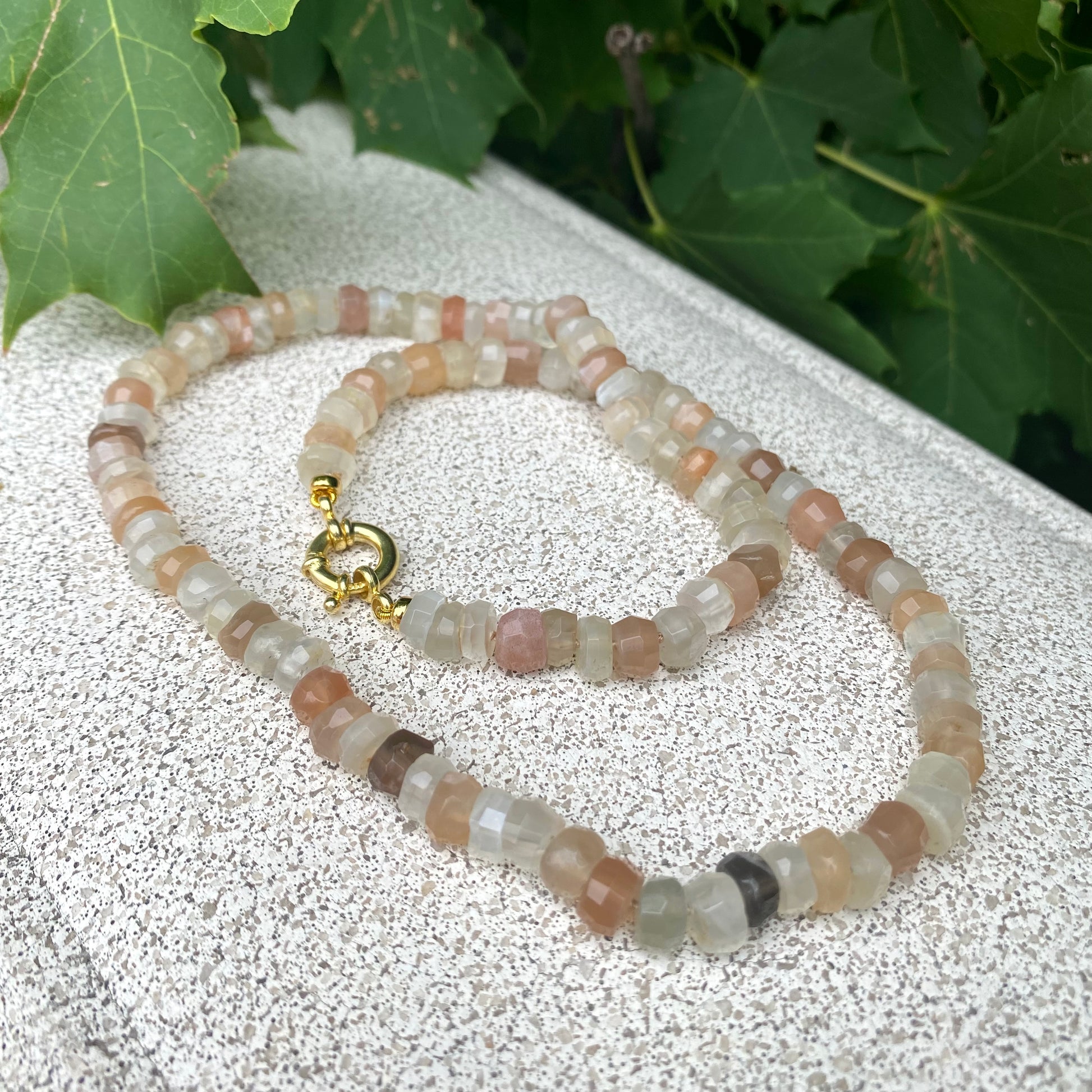 Moonstone candy necklace handmade in Canada with gold vermeil clasp