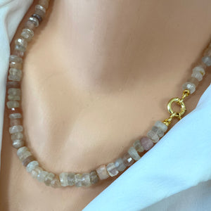 Collier Bonbons en Pierres de Lune Mixtes, 50 cm, Vermeil Or, Pierre de Naissance Juin
