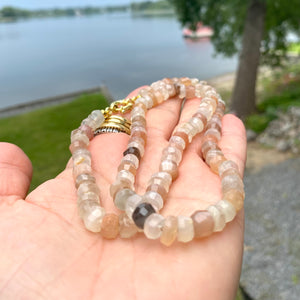 Collier Bonbons en Pierres de Lune Mixtes, 50 cm, Vermeil Or, Pierre de Naissance Juin